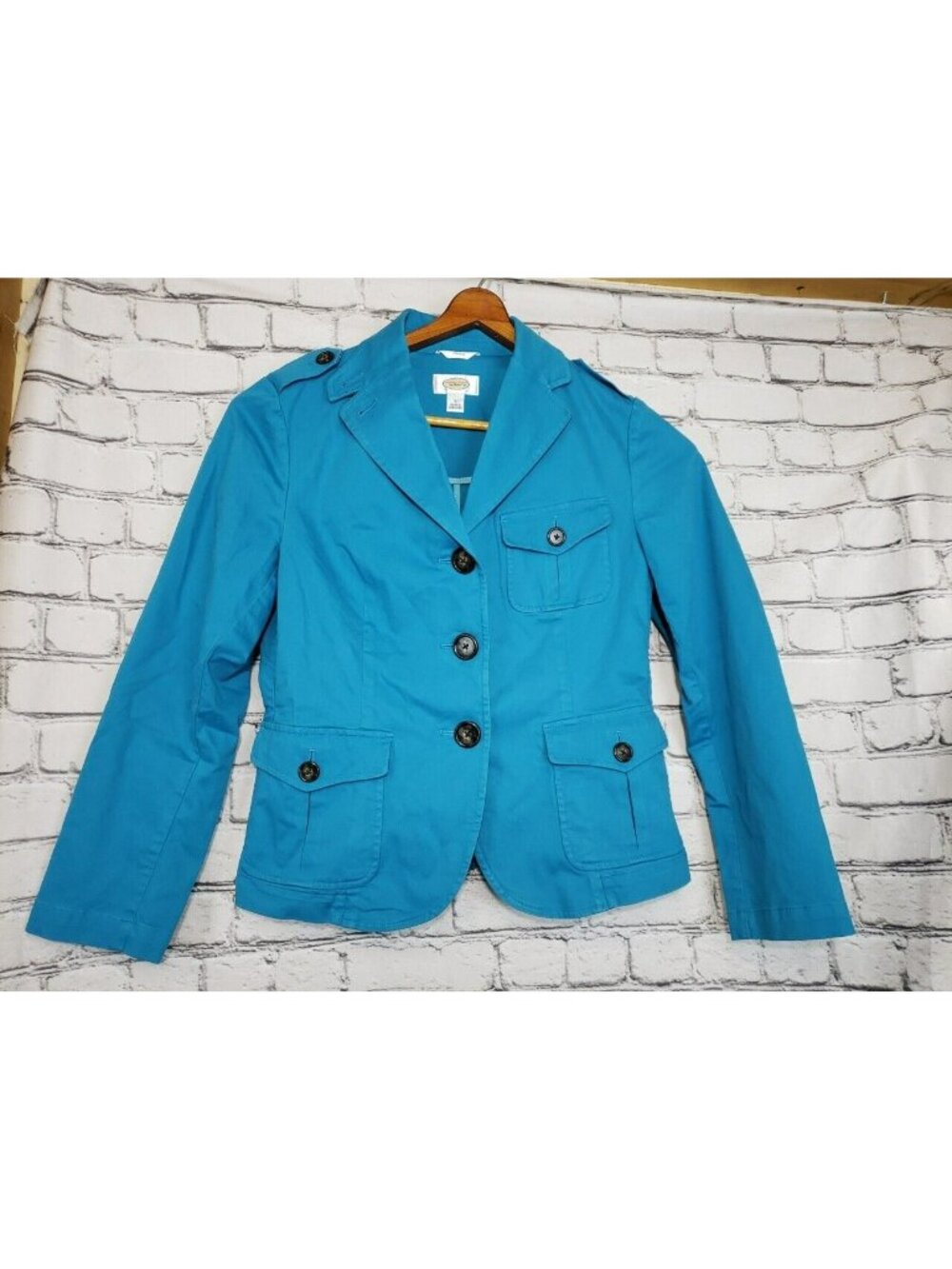 Talbots Women's Size 8 Teal Medium Weight Cotton Stretch Jacket 3 Buttons Pocket